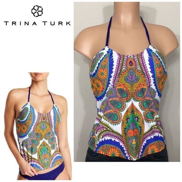Trina Turk multi print tankini top. Size 6. New - Picture 1 of 10